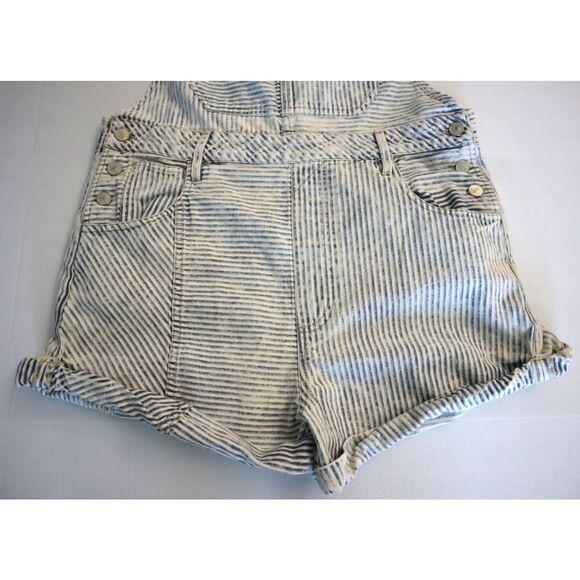 We The Free x Free People OB1501942 Women Sz L Blue Striped Ziggy Shortalls - Picture 3 of 5
